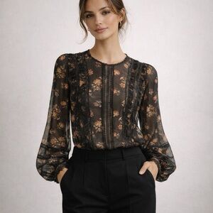 Zimmermann Sheer Floral Lace Blouse Black  Printed Top Size XS / 0